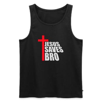 Jesus Saves Bro Funny Religious Saying Faith Logo - Men's Premium Organic Tank Top - black - Front - Michal (187cm)