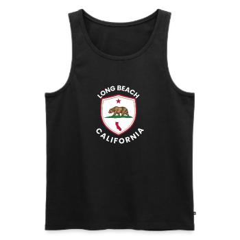 Long Beach, California - Men's Premium Organic Tank Top - black - Front - AI Model Male 178 light (178cm)