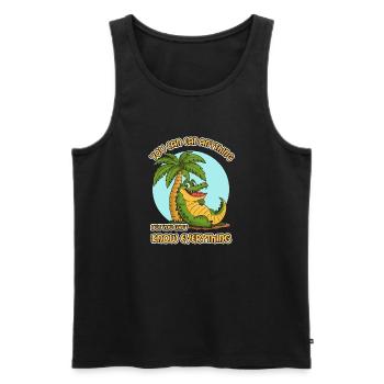 Crocodile disant : Tu peux manger n’importe quoi, mais... - Débardeur bio Premium Homme - noir - Devant - Michal (187cm)