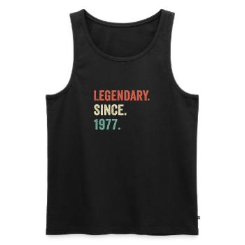 legendary since 1977 - Men's Premium Organic Tank Top - black - Front - AI Model Male 178 light (178cm)