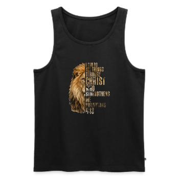 Je peux faire tout ce qui concerne Christ Sauveur Lion Christian - Débardeur bio Premium Homme - noir - Devant - Michal (187cm)