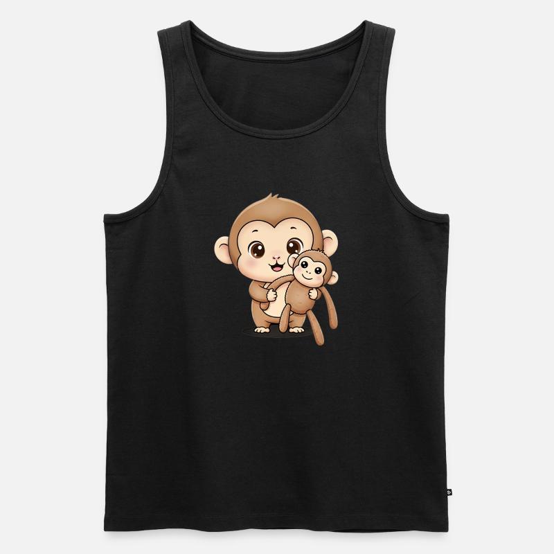 Süßer Punch Affe hält Kuscheltier - Männer Premium Bio Tank Top - Schwarz