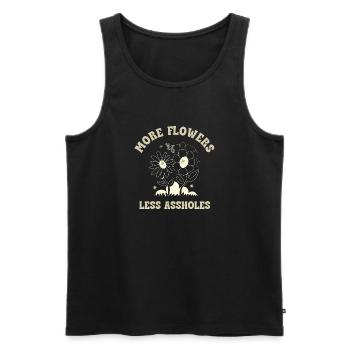 More Flowers Less Assholes – Retro Flower Saying - Men's Premium Organic Tank Top - black - Front - Michal (187cm)