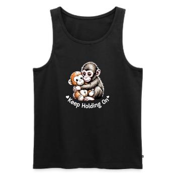 Keep Holding On Monkey Hug Illustration - Men's Premium Organic Tank Top - black - Front - AI Model Male 178 light (178cm)