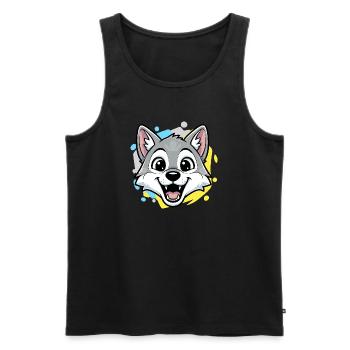 Wolf Kopf Cartoon Art - Männer Premium Bio Tank Top - Schwarz - Vorne - Michal (187cm)