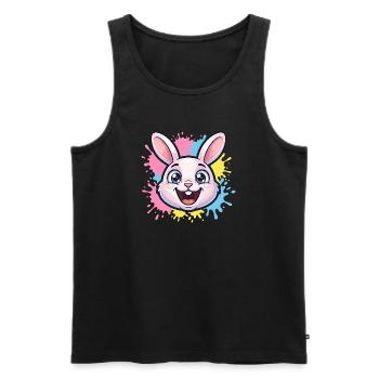 Happy Bunny Illustration with Paint Splashes - Men's Premium Organic Tank Top - black - Front - Michal (187cm)