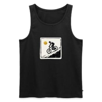 Mountainbiker Holzschnitt Goldene Sonne - Männer Premium Bio Tank Top - Schwarz - Vorne - AI Model Male 178 light (178cm)