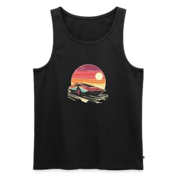 Retro futuristic red car with stylized sunset sky  - Débardeur bio Premium Homme - noir - Devant - Michal (187cm)