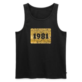1981 - Men's Premium Organic Tank Top - black - Front - AI Model Male 178 light (178cm)