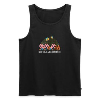 Bee Wild & Bloom Free – Bienen Blumen Spruch - Männer Premium Bio Tank Top - Schwarz - Vorne - Michal (187cm)