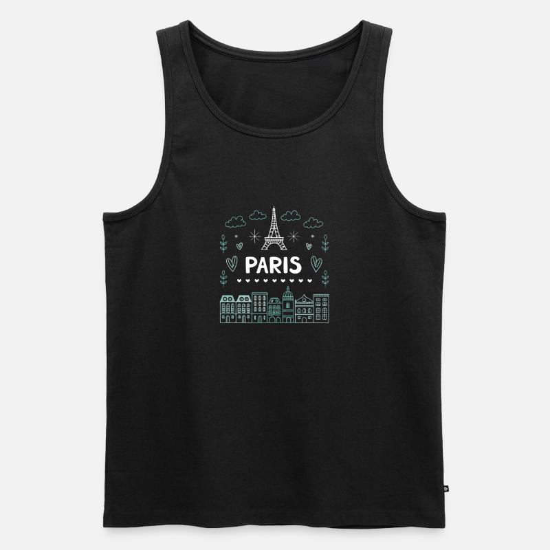 Pariser Eiffelturm-Herzen-Doodle - Männer Premium Bio Tank Top - Schwarz