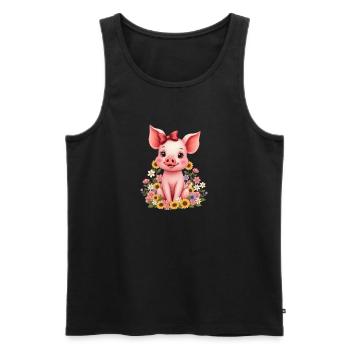 Cochon doux avec arc et fleurs Porcelet - Débardeur bio Premium Homme - noir - Devant - Michal (187cm)