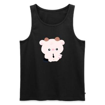 Kawaii Cow in Tie with Coffee - Men's Premium Organic Tank Top - black - Front - AI Model Male 178 light (178cm)