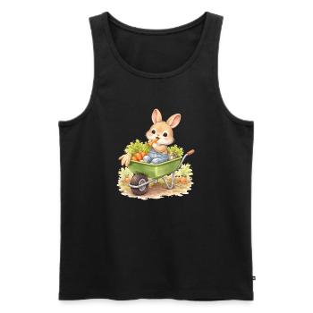 Cute bunny with carrots in wheelbarrow - Men's Premium Organic Tank Top - black - Front - AI Model Male 178 light (178cm)