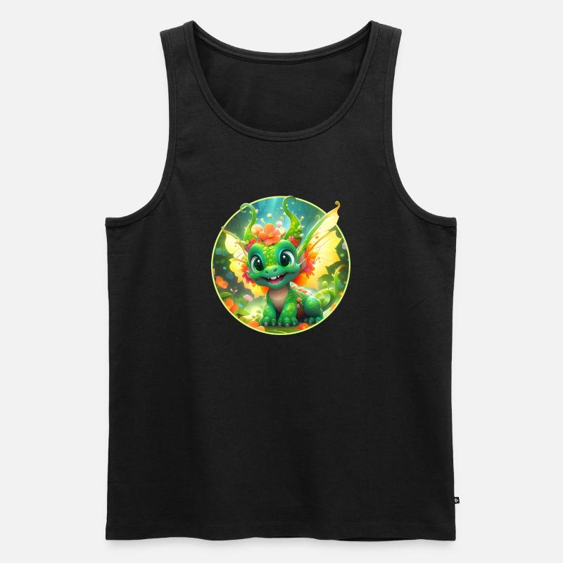 Blüten-Drachen im Wunderwald - Männer Premium Bio Tank Top - Schwarz