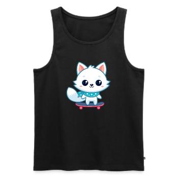 White fox on blue skateboard - Men's Premium Organic Tank Top - black - Front - AI Model Male 178 light (178cm)