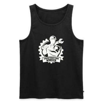 Ouvrier du bâtiment robuste avec engrenages - Débardeur bio Premium Homme - noir - Devant - AI Model Male 178 light (178cm)