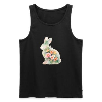 Fleurs aquarelles de lapin à Pâques - Débardeur bio Premium Homme - noir - Devant - Michal (187cm)