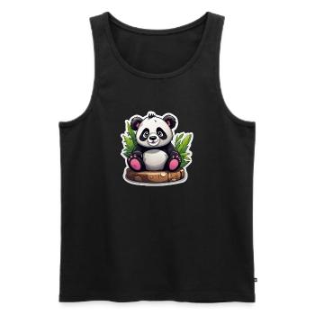 Panda Cartoon Assis Sur Bambou - Débardeur bio Premium Homme - noir - Devant - Michal (187cm)