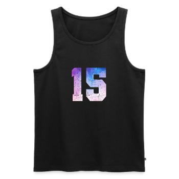 Issue 15 – 15th Anniversary Gift - Men's Premium Organic Tank Top - black - Front - Michal (187cm)