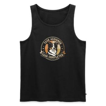 Task completed | Border Collie Badge - Men's Premium Organic Tank Top - black - Front - Michal (187cm)