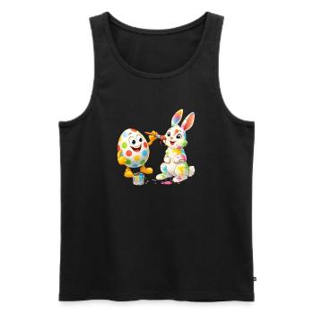 Œuf de Pâques drôle peint Joyeux lapin de Pâques - Débardeur bio Premium Homme - noir - Devant - AI Model Male 178 light (178cm)