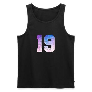 Issue 19 – 19th Anniversary Gift - Men's Premium Organic Tank Top - black - Front - AI Model Male 178 light (178cm)