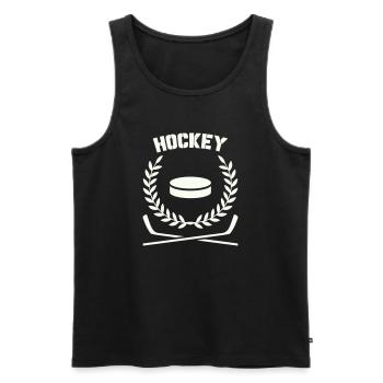 Emblème de hockey avec disque et laurier - Débardeur bio Premium Homme - noir - Devant - AI Model Male 178 light (178cm)