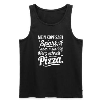 Sport oder Pizza lustiger Spruch - Männer Premium Bio Tank Top - Schwarz - Vorne - Michal (187cm)
