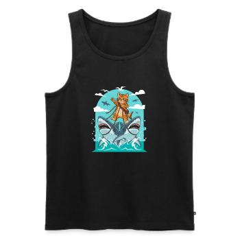 Kätzchen auf Haiabenteuer - Männer Premium Bio Tank Top - Schwarz - Vorne - AI Model Male 178 light (178cm)