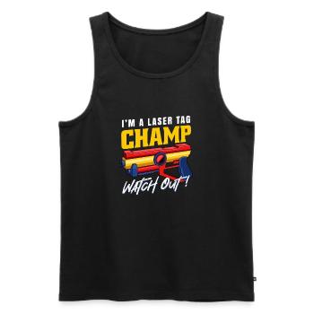 Laser Tag Champ Watch Out Funny Blaster Graphic - Männer Premium Bio Tank Top - Schwarz - Vorne - Michal (187cm)