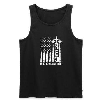 RED Until They All Come Home Support Troops - Men's Premium Organic Tank Top - black - Front - AI Model Male 178 light (178cm)