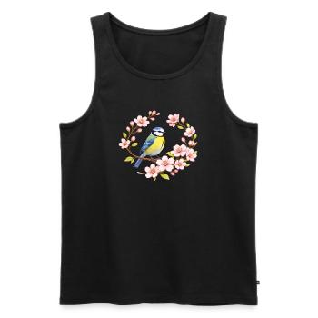 Blaumeise mit Kirschblüten Frühlingsmotiv - Männer Premium Bio Tank Top - Schwarz - Vorne - AI Model Male 178 light (178cm)