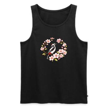 Buntspecht mit Kirschblüten Frühlingsmotiv - Männer Premium Bio Tank Top - Schwarz - Vorne - Michal (187cm)
