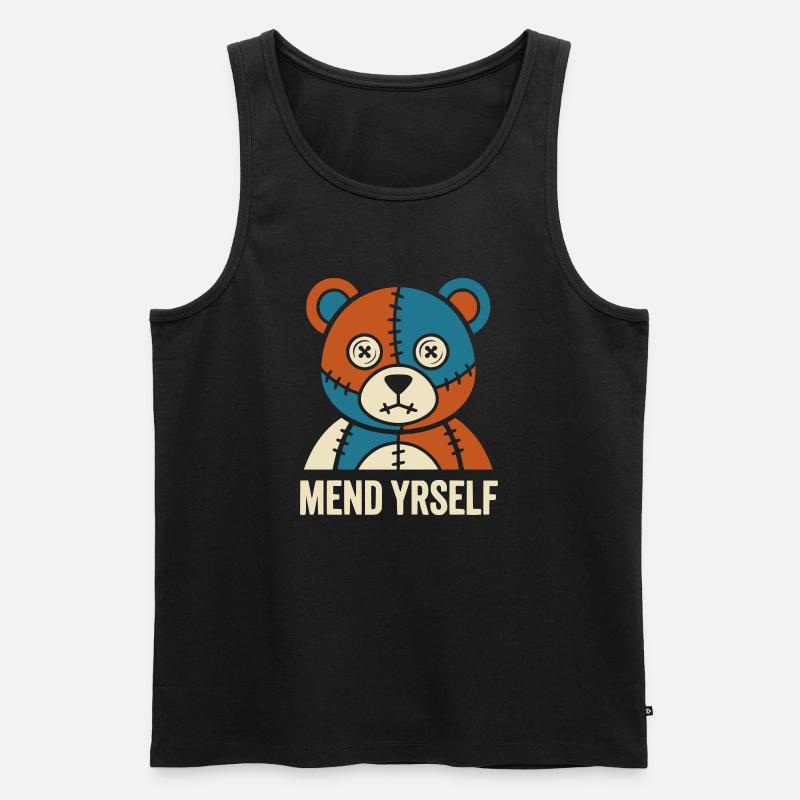 Patchwork Bear: Stitches & Contrast - Men's Premium Organic Tank Top - black
