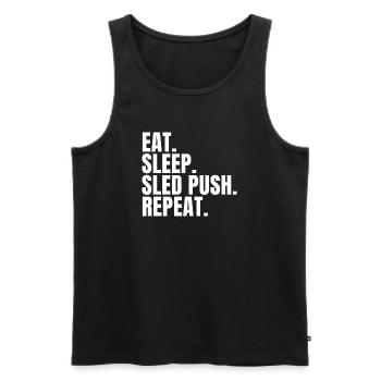 Eat Sleep Sled Push Repeat Funny Gym Workout - Men's Premium Organic Tank Top - black - Front - AI Model Male 178 light (178cm)