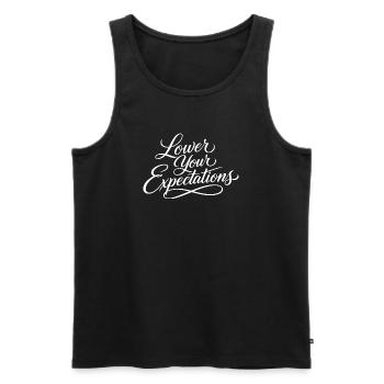 Sarkasmus – Senke deine Erwartungen – Lustige Frau - Männer Premium Bio Tank Top - Schwarz - Vorne - AI Model Male 178 light (178cm)