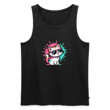 Bunte Katzen-Sonnenbrille - Männer Premium Bio Tank Top - Schwarz - Vorne - Michal (187cm)