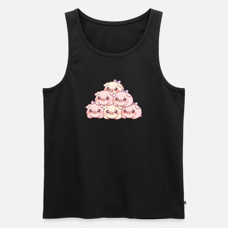 Kuschelige Schweinchen-Pyramide - Männer Premium Bio Tank Top - Schwarz