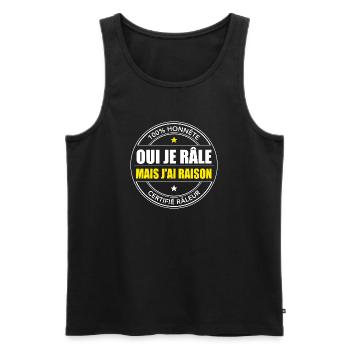 Ok je râle mais j’ai raison, Humour Râleur - Débardeur bio Premium Homme - noir - Devant - AI Model Male 178 light (178cm)