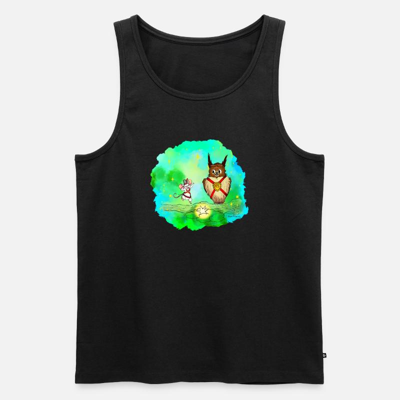 Stern-Sucher Maus und Eule - Männer Premium Bio Tank Top - Schwarz