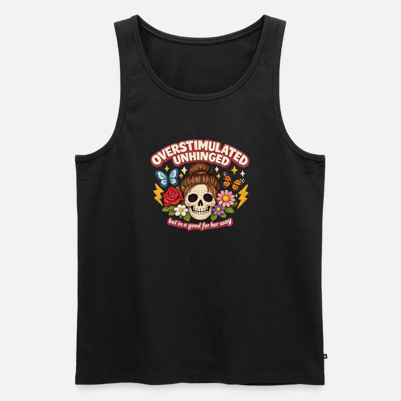 Überstimulierter Schädel mit Blumen Patch - Männer Premium Bio Tank Top - Schwarz