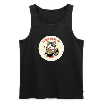 Kitten eating Ramen Slurp mode - Men's Premium Organic Tank Top - black - Front - AI Model Male 178 light (178cm)