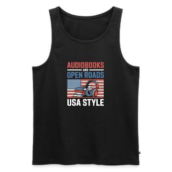 Road Trip USA With Audiobook Funny Travel Motif - Men's Premium Organic Tank Top - black - Front - Michal (187cm)