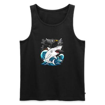 Pirate cat against storm shark - Men's Premium Organic Tank Top - black - Front - AI Model Male 178 light (178cm)