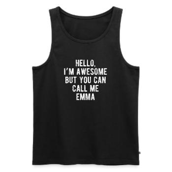 Hallo, mir geht's großartig, nenn mich Emma, lustiges Zitat. - Männer Premium Bio Tank Top - Schwarz - Vorne - AI Model Male 178 light (178cm)