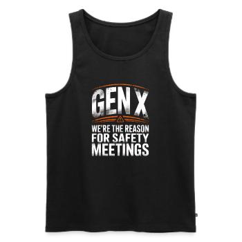 Gen X Security Meetings Saying - Men's Premium Organic Tank Top - black - Front - AI Model Male 178 light (178cm)