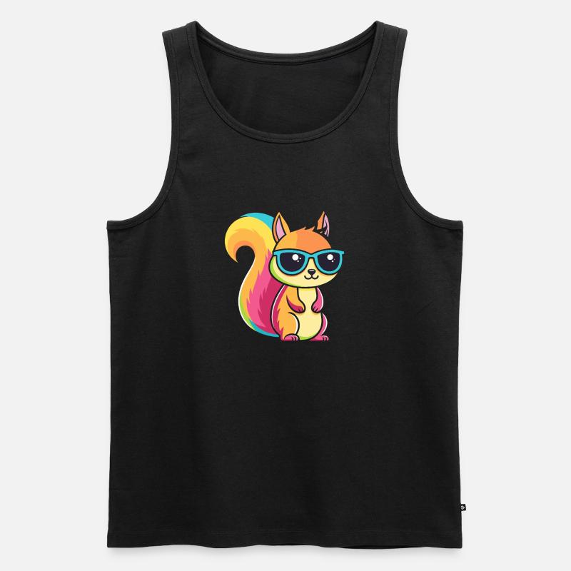 Regenbogen-Eichhörnchen mit Brille - Männer Premium Bio Tank Top - Schwarz