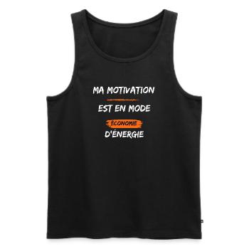 Motivation en mode économie d'énergie - Débardeur bio Premium Homme - noir - Devant - AI Model Male 178 light (178cm)