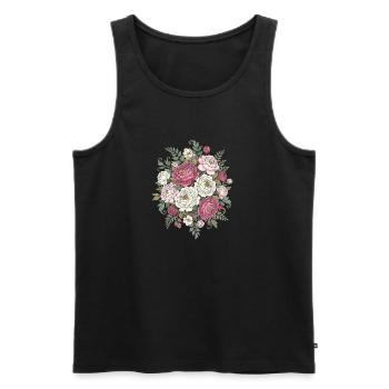 Bouquet de roses vintage rose blanc - Débardeur bio Premium Homme - noir - Devant - AI Model Male 178 light (178cm)